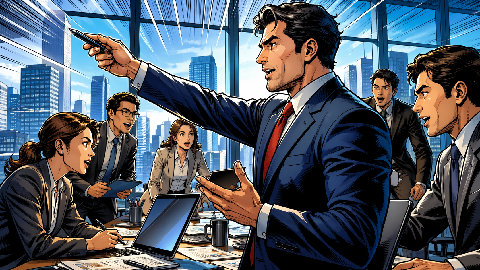 チームのみんなにバックアッププランを説明するリーダー