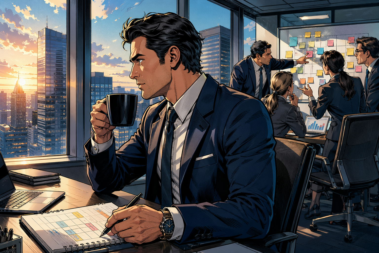 問題を深掘りするために落ち着いてリラックスして思考するリーダー