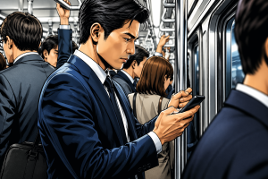 電車で通勤中に悩んでいるリーダー