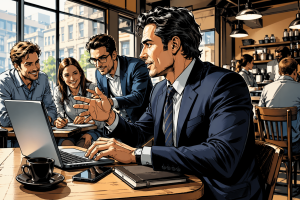 ベテラン社員たちと話すリーダー